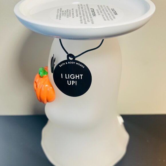 Bath & Body Works Halloween Light Up Ghost 3-Wick Pedestal Candle Holder NWT - Picture 5 of 8